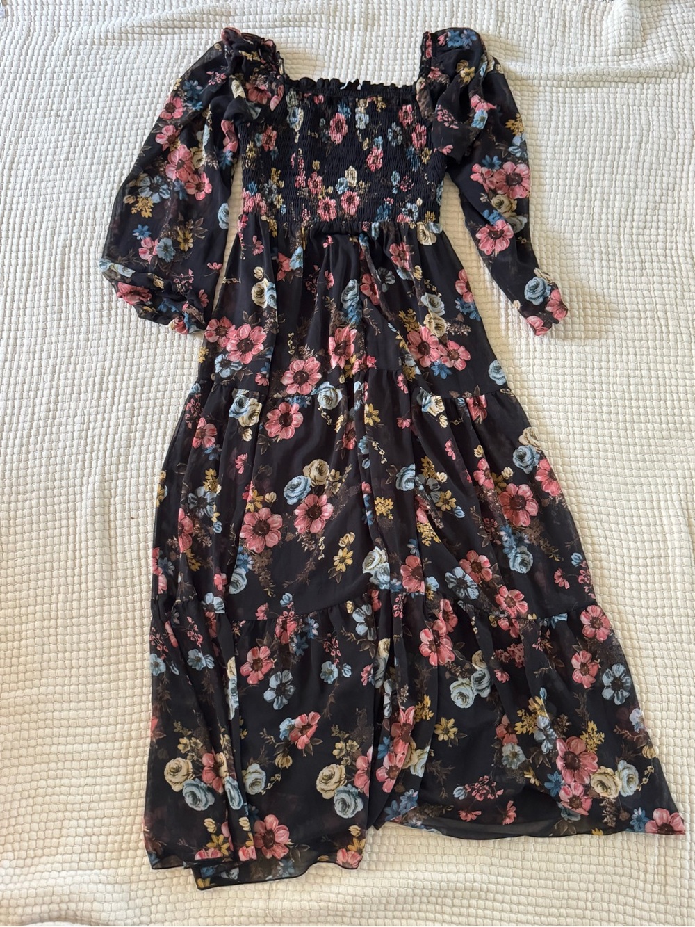 Baltic Born Black Floral Maxi Dress with Pink Blue and Cream Flowers